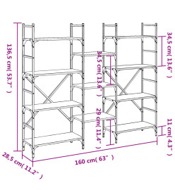 Bibliothèque chêne fumé 160x28,5x136,5 cm bois d'ingénierie