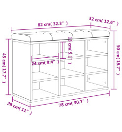 Banc à chaussures chêne sonoma 82x32x50 cm bois d'ingénierie