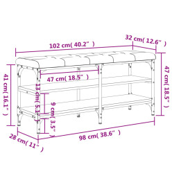 Banc à chaussures chêne sonoma 102x32x47 cm bois d'ingénierie