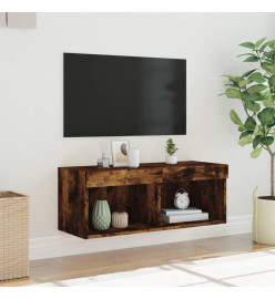 Meuble TV avec lumières LED chêne fumé 80x30x30 cm