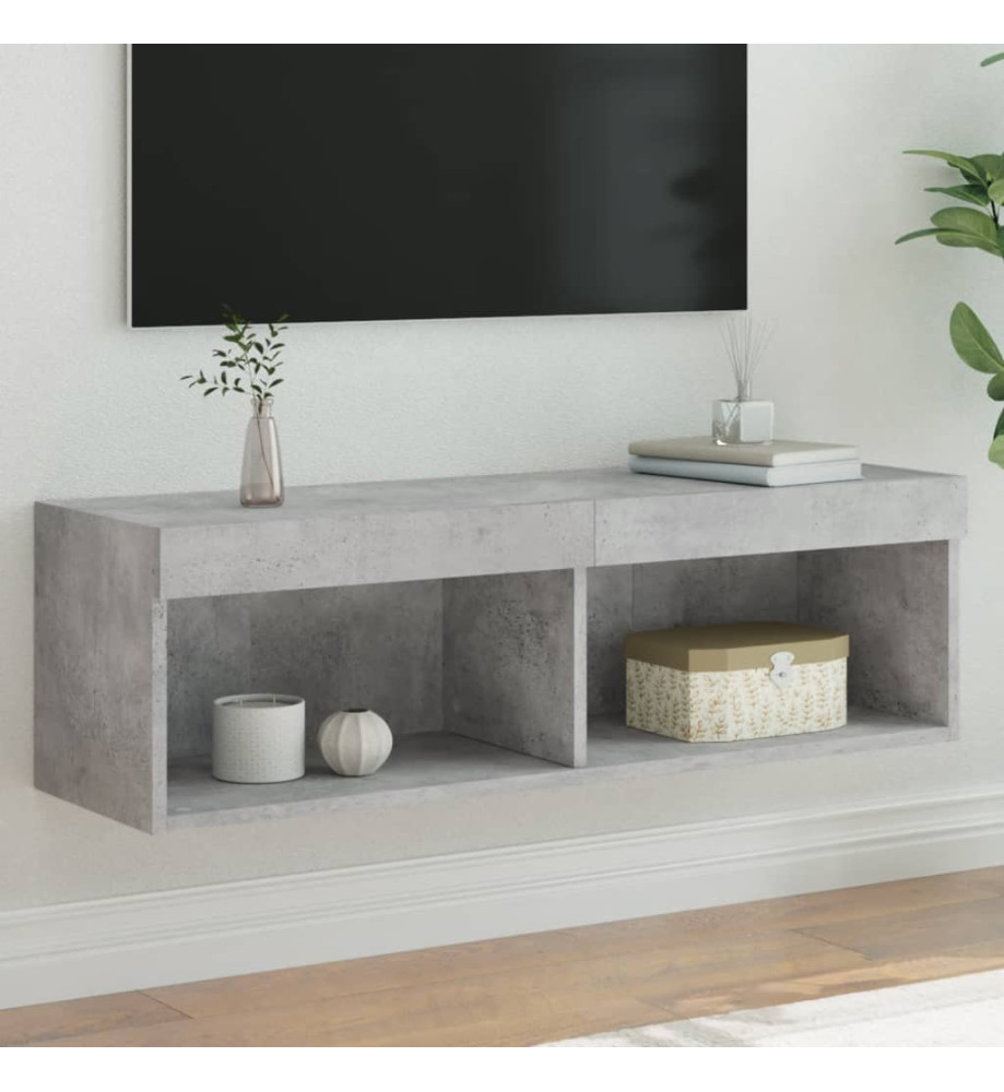 Meuble TV avec lumières LED gris béton 100x30x30 cm