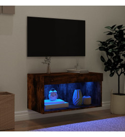 Meuble TV avec lumières LED chêne fumé 60x30x30 cm