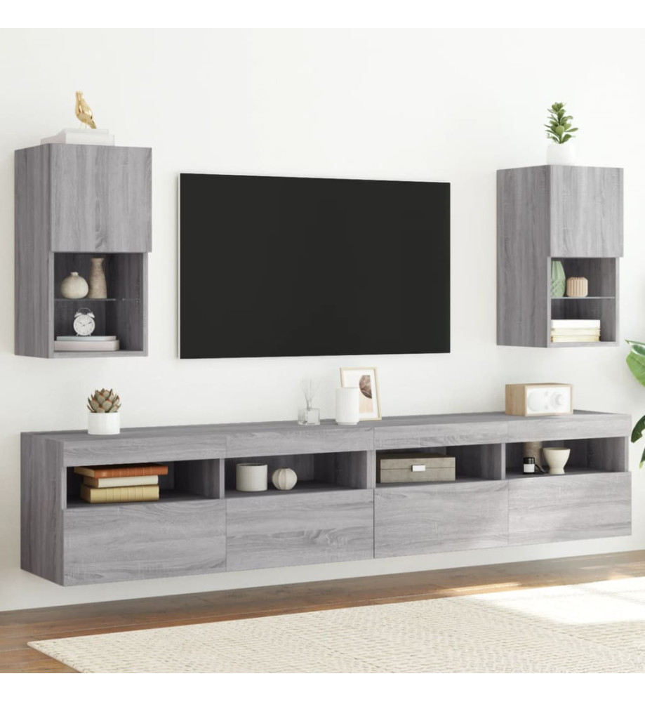 Meubles TV avec lumières LED 2 pcs sonoma gris 30,5x30x60 cm