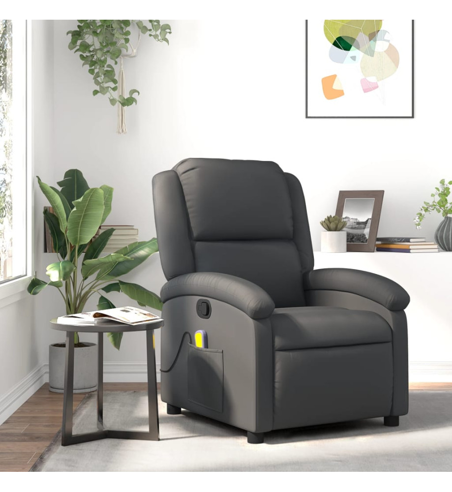 Fauteuil de massage inclinable gris cuir véritable