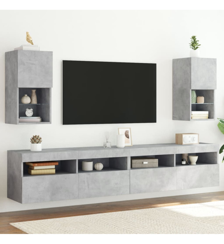 Meubles TV avec lumières LED 2 pcs gris béton 30,5x30x60 cm