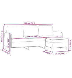 Canapé à 3 places avec repose-pieds Gris foncé 180 cm Tissu