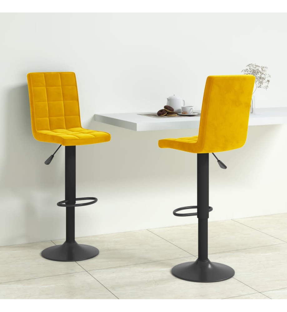 Tabourets de bar lot de 2 jaune moutarde velours