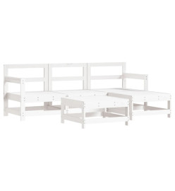 Salon de jardin 5 pcs blanc bois massif de pin