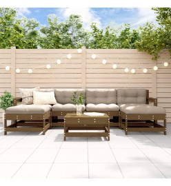 Salon de jardin 7 pcs Marron miel Bois de pin massif