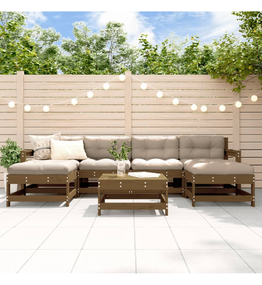 Salon de jardin 7 pcs Marron miel Bois de pin massif Salon de jardin 7 pcs Marron miel Bois de pin massif