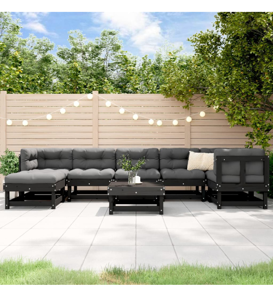 Salon de jardin 8 pcs Noir Bois de pin massif Salon de jardin 8 pcs Noir Bois de pin massif