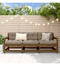 Salon de jardin 3 pcs marron miel bois de pin massif