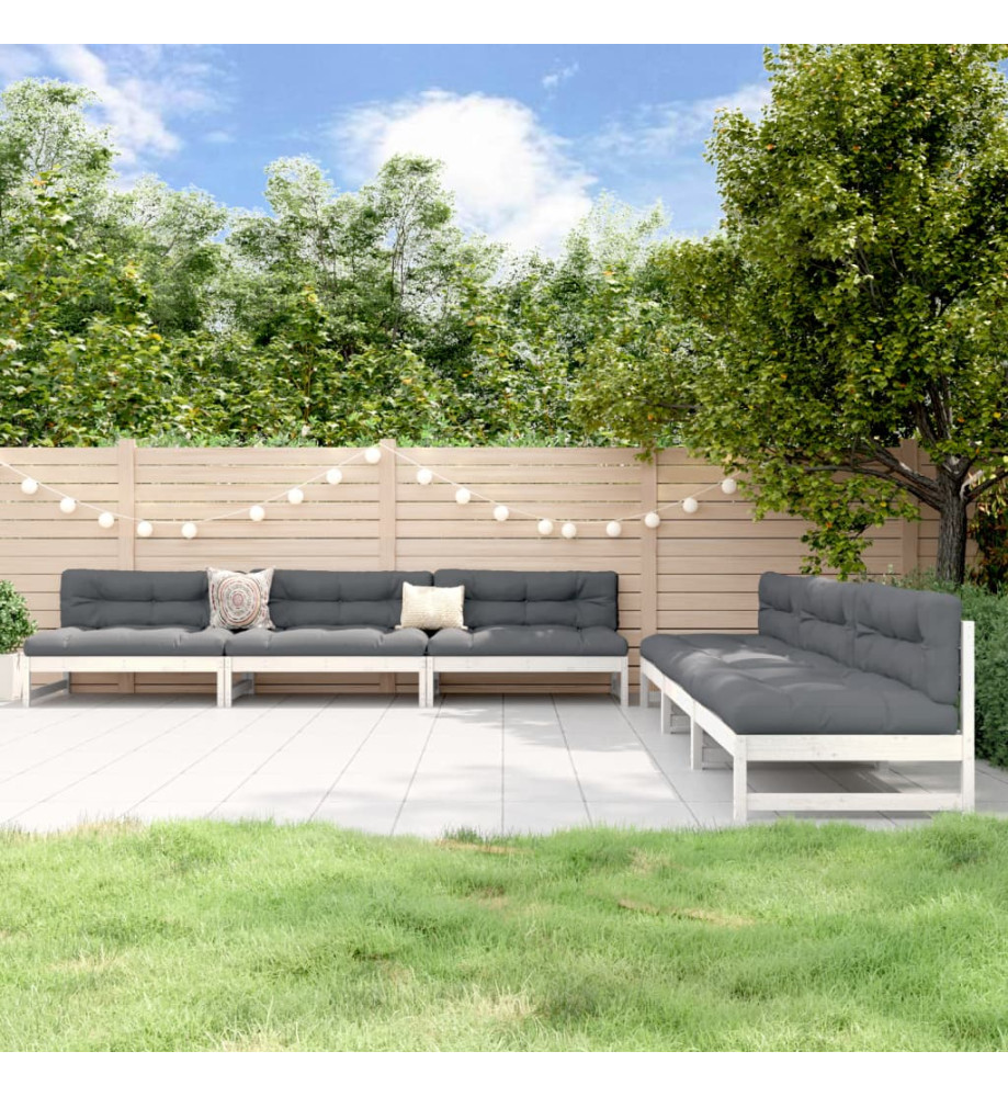 Salon de jardin 6 pcs Blanc Bois de pin massif Salon de jardin 6 pcs Blanc Bois de pin massif