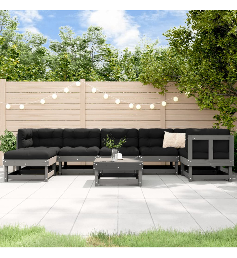 Salon de jardin 8 pcs Gris Bois de pin massif Salon de jardin 8 pcs Gris Bois de pin massif