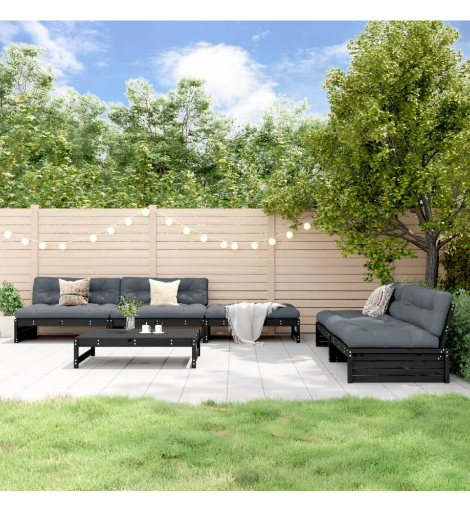 Salon de jardin 6 pcs Noir Bois de pin massif Salon de jardin 6 pcs Noir Bois de pin massif