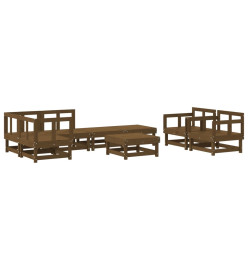 Salon de jardin 8 pcs Marron miel Bois de pin massif