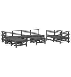 Salon de jardin 9 pcs Gris Bois de pin massif