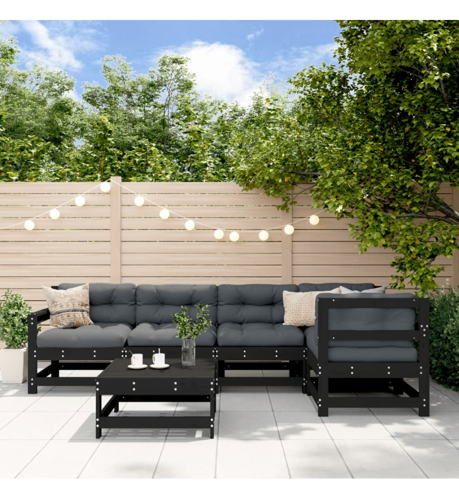 Salon de jardin 6 pcs Noir Bois de pin massif Salon de jardin 6 pcs Noir Bois de pin massif