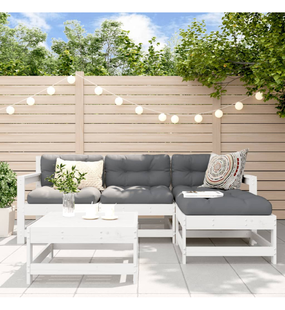 Salon de jardin 5 pcs blanc bois massif de pin Salon de jardin 5 pcs blanc bois massif de pin