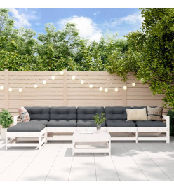 Salon de jardin 7 pcs Blanc Bois de pin massif