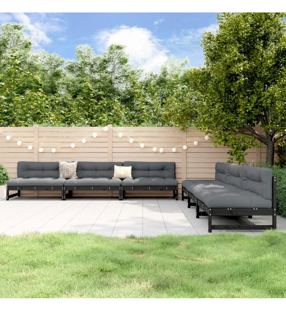 Salon de jardin 6 pcs Noir Bois de pin massif Salon de jardin 6 pcs Noir Bois de pin massif