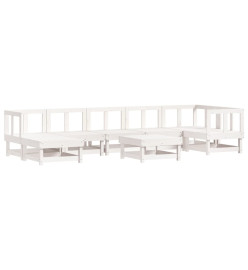 Salon de jardin 8 pcs Blanc Bois de pin massif