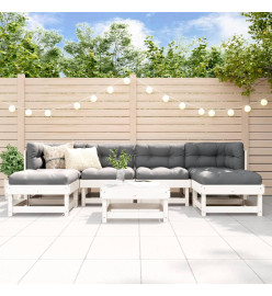 Salon de jardin 7 pcs Blanc Bois de pin massif
