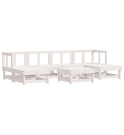 Salon de jardin 7 pcs Blanc Bois de pin massif