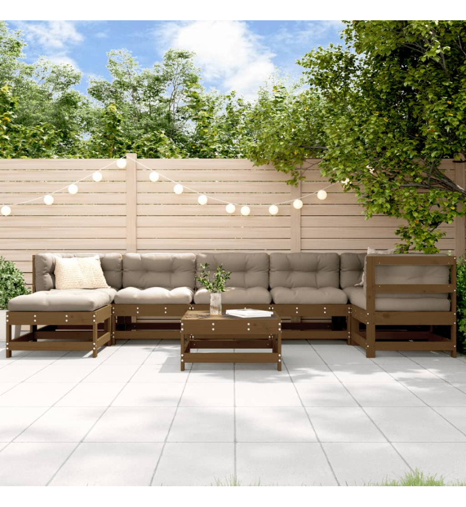 Salon de jardin 8 pcs Marron miel Bois de pin massif Salon de jardin 8 pcs Marron miel Bois de pin massif