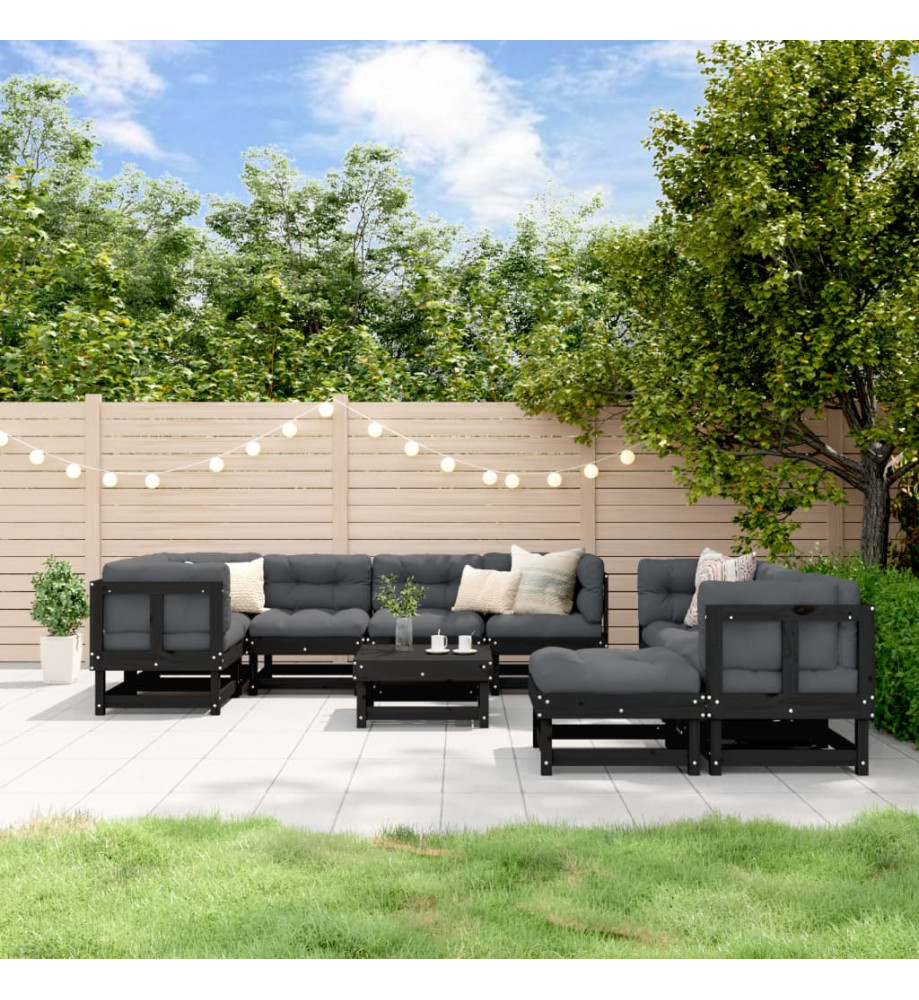 Salon de jardin 10 pcs Noir Bois de pin massif Salon de jardin 10 pcs Noir Bois de pin massif
