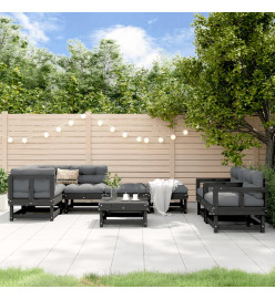 Salon de jardin 8 pcs Noir Bois de pin massif