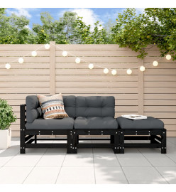Salon de jardin 3 pcs noir bois massif de pin