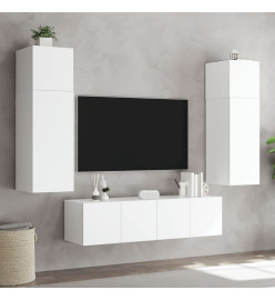 Meubles TV muraux avec lumières LED 2 pcs blanc 80x35x31 cm