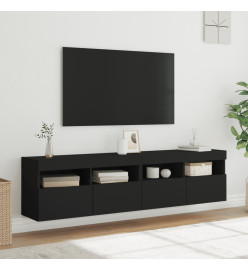 Meubles TV muraux avec lumières LED 2 pcs noir 80x30x40 cm