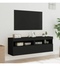 Meubles TV muraux avec lumières LED 2 pcs noir 60x30x40 cm