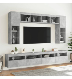 Meubles TV muraux et lumières LED 2pcs gris béton 60x30x40 cm