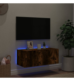 Meuble TV mural avec lumières LED chêne fumé 80x35x31 cm