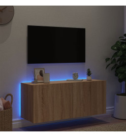 Meuble TV mural avec lumières LED chêne sonoma 100x35x41 cm