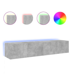 Meubles TV muraux et lumières LED 2pcs gris béton 80x35x31 cm