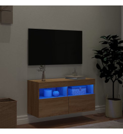 Meuble TV mural avec lumières LED chêne sonoma 80x30x40 cm