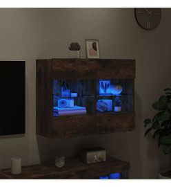 Meuble TV mural avec lumières LED chêne fumé 78,5x30x60,5 cm