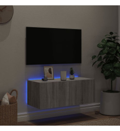 Meuble TV mural avec lumières LED sonoma gris 80x35x31 cm