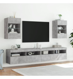 Meubles TV muraux et lumières LED 2pcs gris béton 40x30x60,5 cm