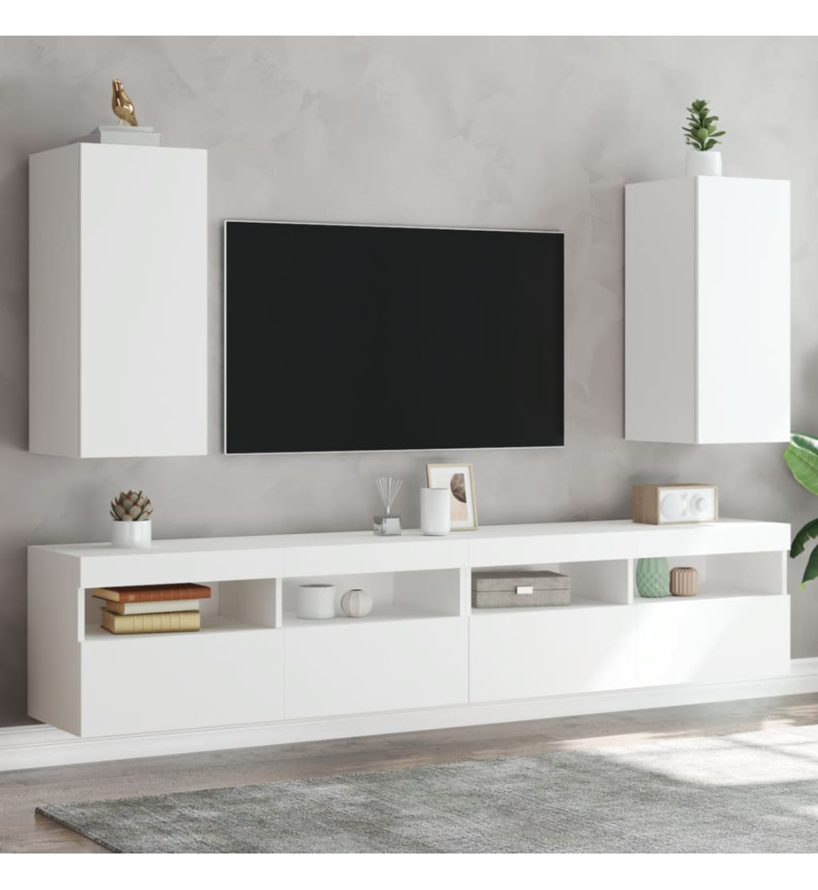 Meubles TV muraux avec lumières LED 2 pcs blanc 30,5x35x70 cm