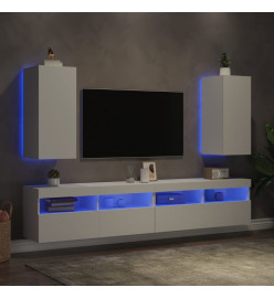 Meubles TV muraux avec lumières LED 2 pcs blanc 30,5x35x70 cm