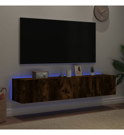 Meubles TV muraux et lumières LED 2pcs chêne fumé 80x35x31 cm