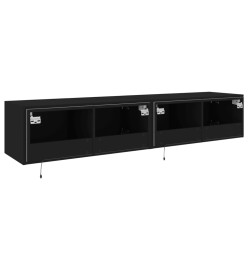 Meubles TV muraux avec lumières LED 2 pcs noir 80x35x31 cm