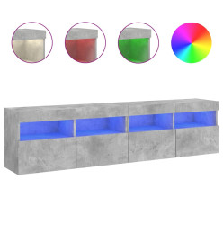 Meubles TV muraux et lumières LED 2pcs gris béton 80x30x40 cm