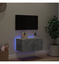 Meuble TV mural avec lumières LED gris béton 60x35x31 cm