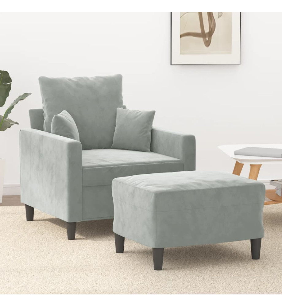 Fauteuil avec repose-pied Gris clair 60 cm Velours